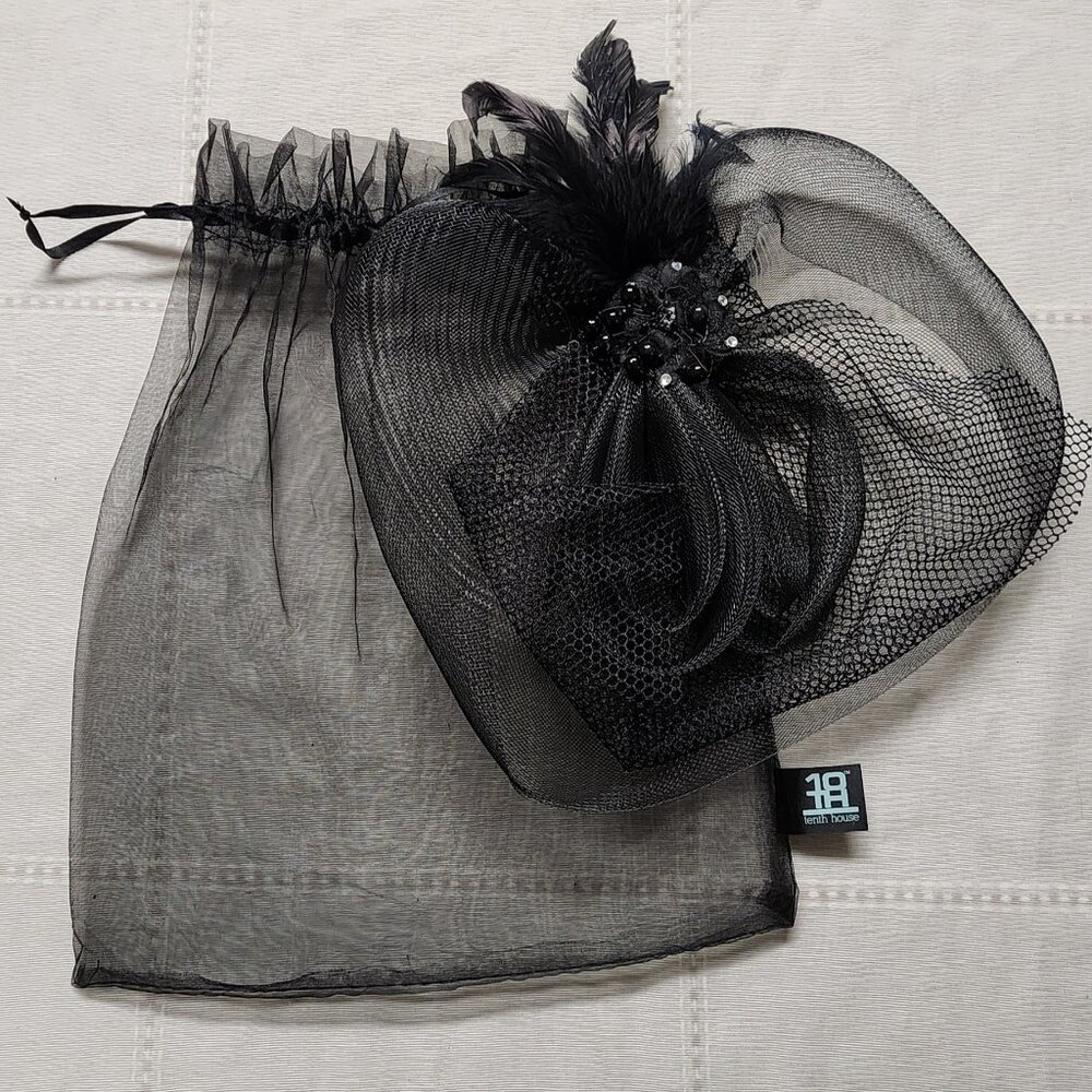 Tenth House Black Mesh and Feather Fascinator Hair Accessory